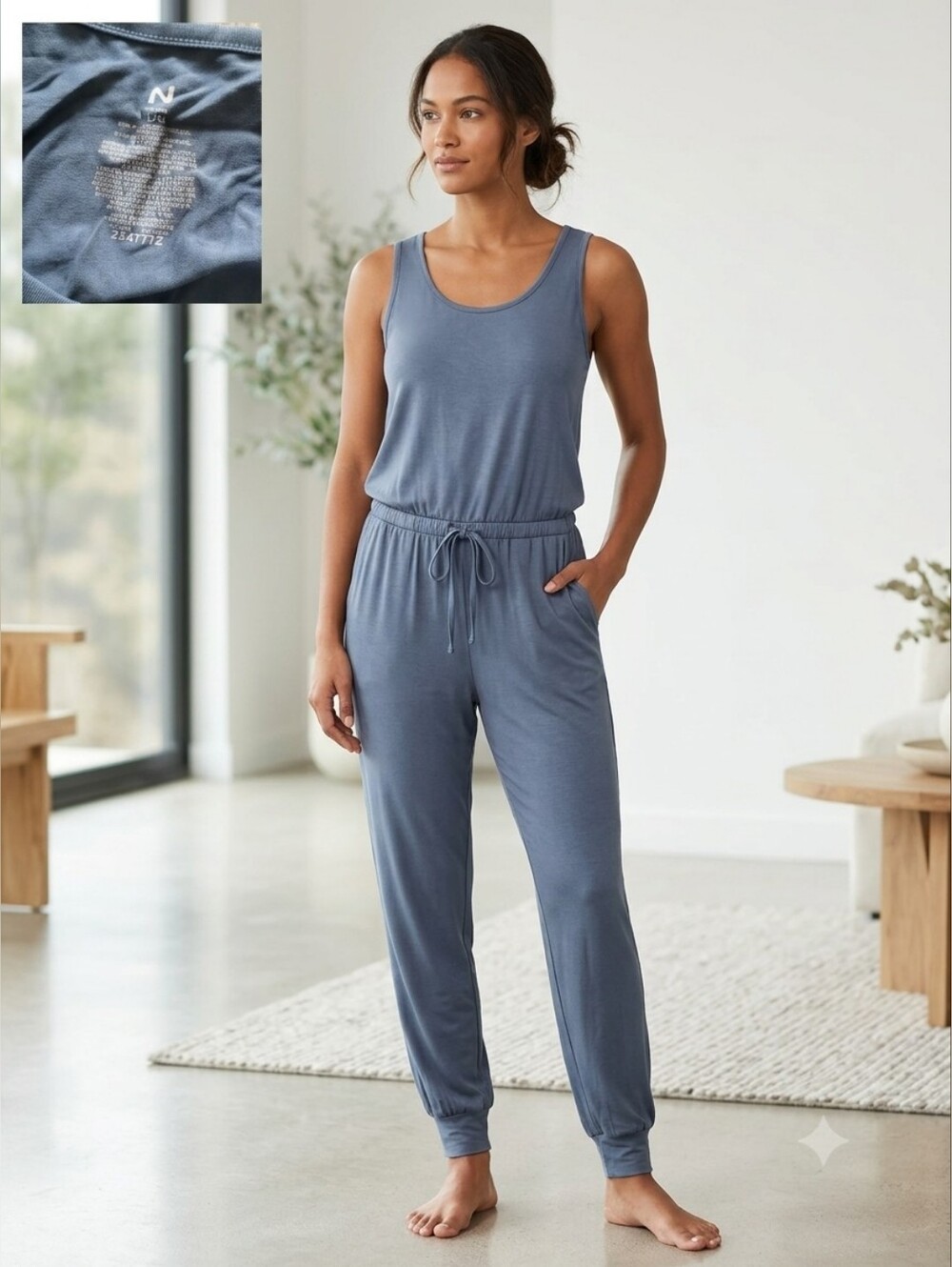 Natori Slate Blue Jogger Jumpsuit Romper - Size L